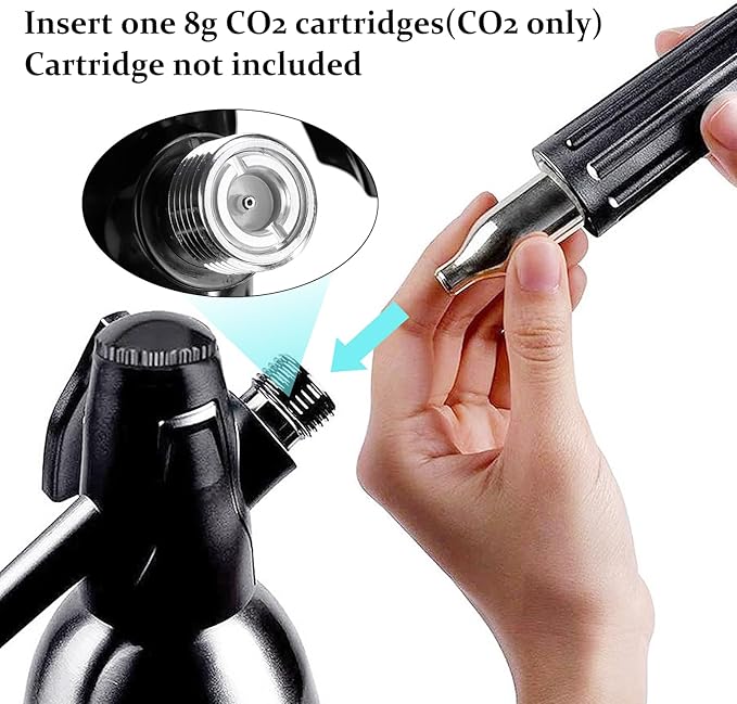 1L Portable Soda Siphon – Aluminum Home Soda Maker, Black Vintage Seltzer Bottle for DIY Carbonated Drinks, Sparkling Water Maker for Healthy Cocktails, Use 8 gram CO2 Cartridges (Not Included)