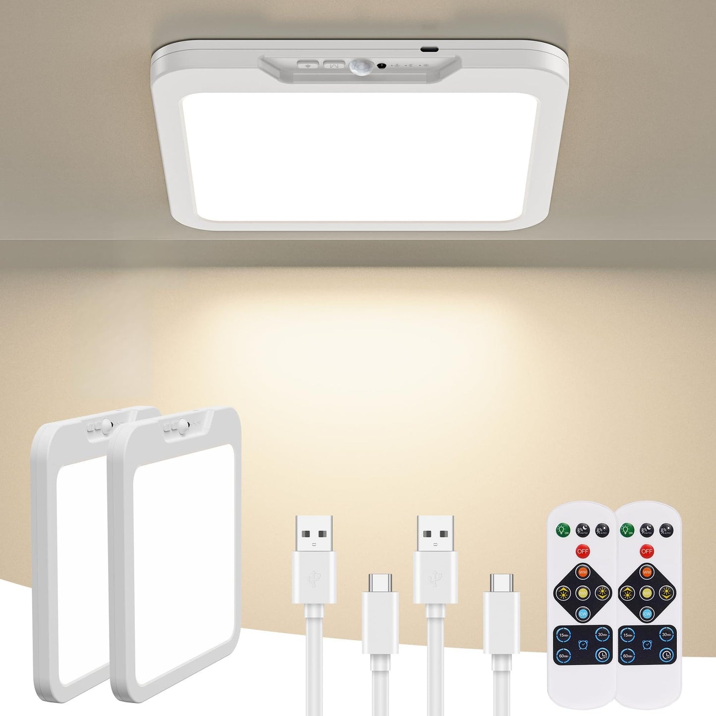 Fussion Rechargeable Ceiling Light With Remote 2 Pack  Battery Operated Closet Lights Motion Sensored  3 Color Temperatures Magnetic Mount Led Shower Lighting For Indoor Pantry Hallway Garage