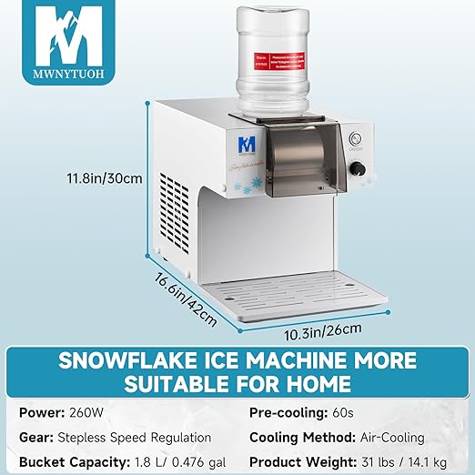 Snowflake Ice Machine,260W Shaved Ice Machine for Snowflake, Rapid Cooling, Food-Grade Stainless Steel Material, Snowflake Ice Maker for Kids/Homemade Ice Cream,Suitable for Party＆Homemade