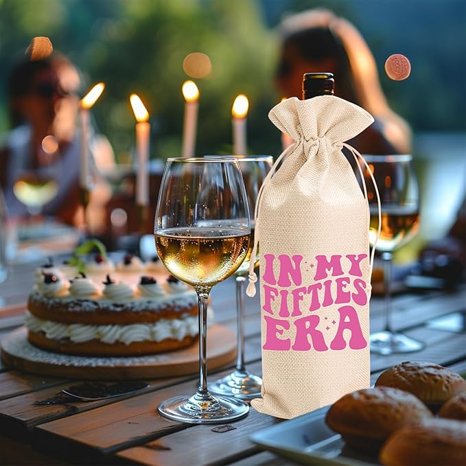 comfit 50th Birthday Wine Bag Gifts for Her,50th Wine Bag With Drawstring,50th Birthday Wine Bag,50th Birthday,Birthday Decorations,Wine Gift Bags