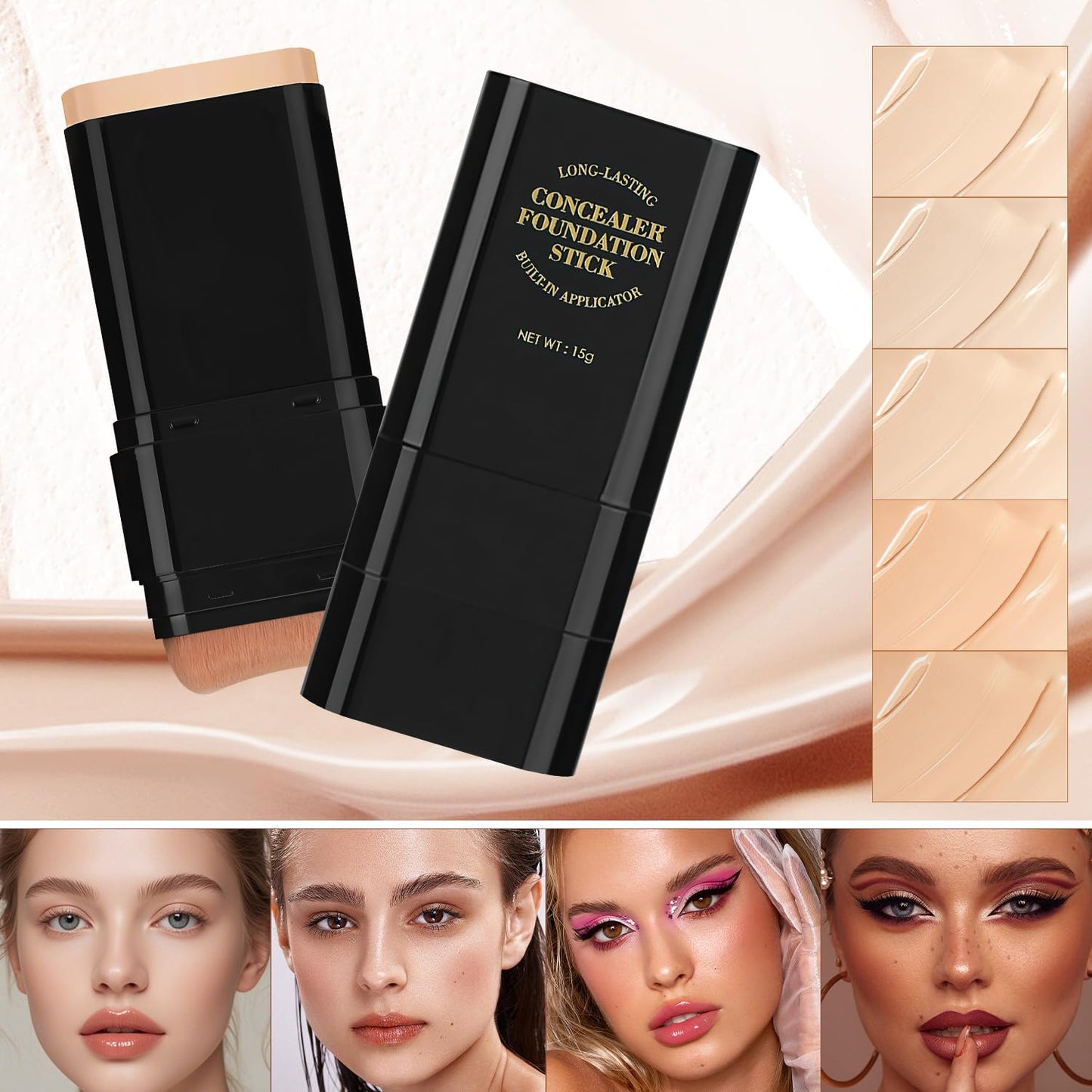 2PCS Long-Lasting Concealer Foundation Stick, Creamy Full Coverage, Hydrating Olive & Camellia Formula for Dark Circles (05deep wheat)