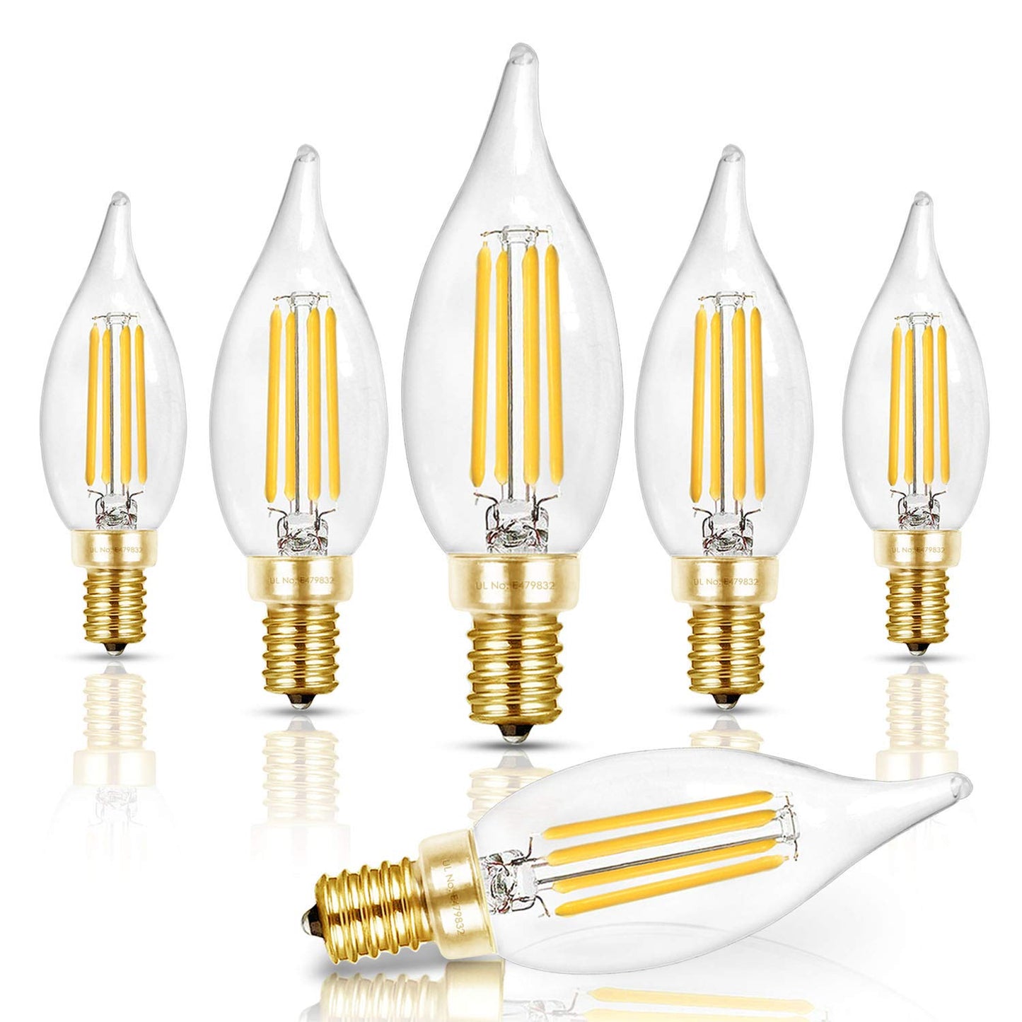 Hizashi E12 Candelabra LED Bulbs 40W 450LM 5000K Daylight White Glass 6 Pack