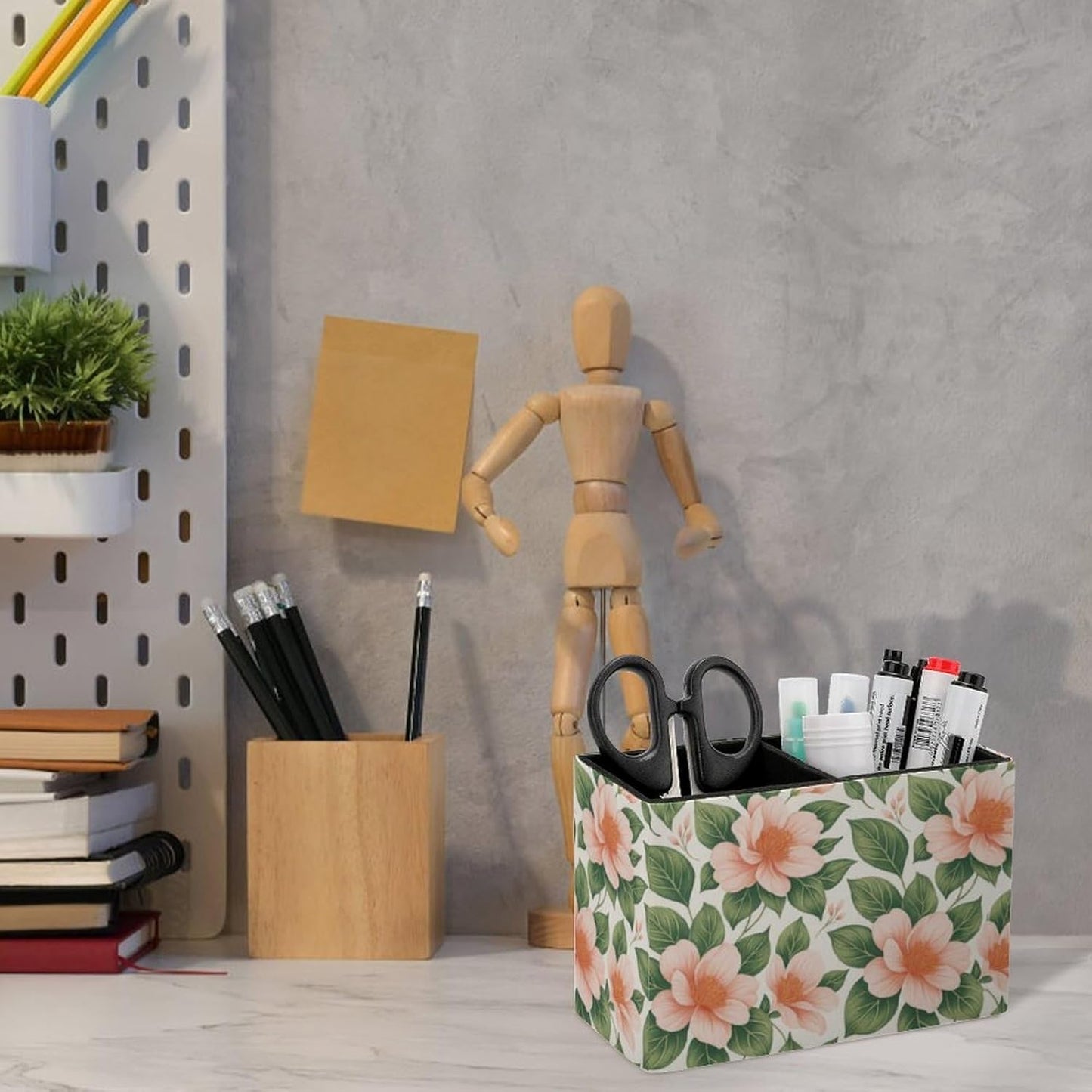 Floral Pattern Lether Pen Holder for Desk Makeup Brush Holder Office Organizer Desk Accessory for School Office