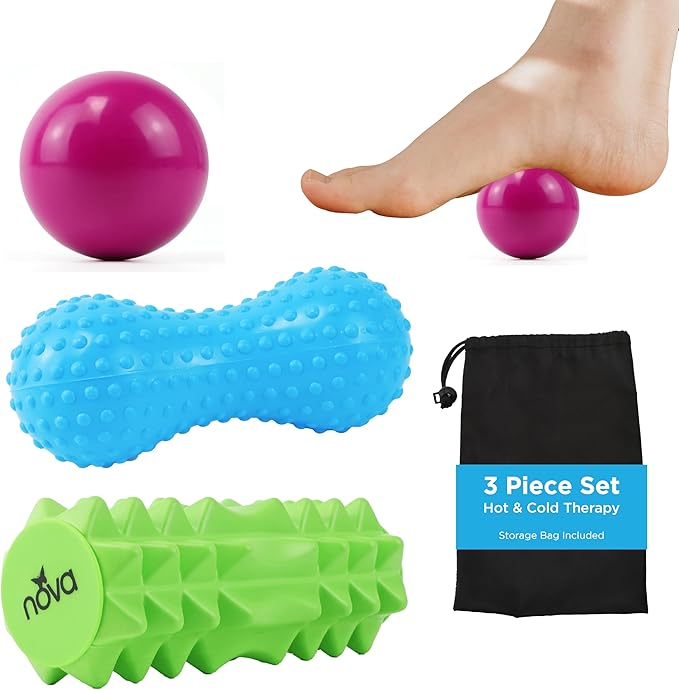 NOVA 3-in-1 Hot and Cold Massage Roller Set - Foot Roller, Gel Ball, and Peanut Roller for Plantar Fasciitis, Back Pain, T...
