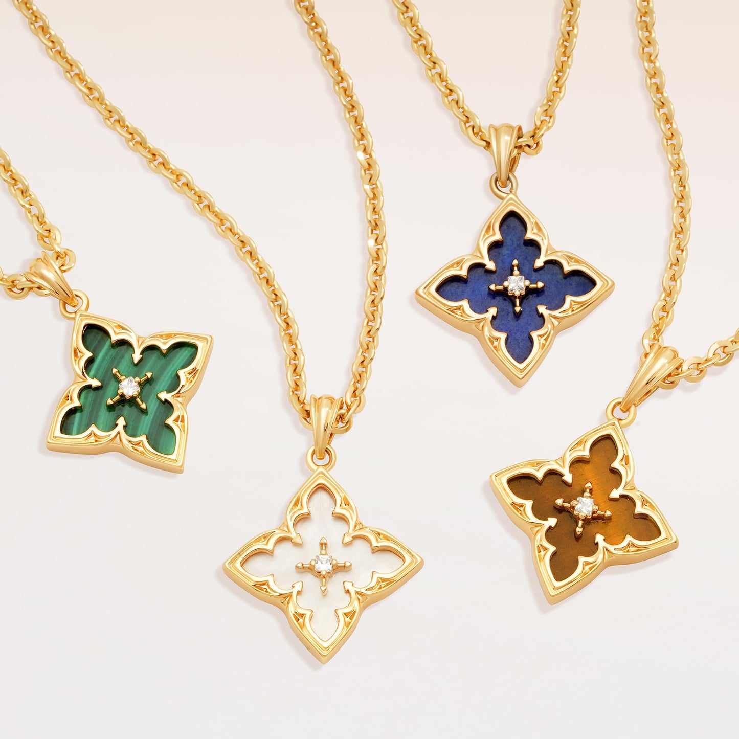 Fettero Gold Clover Necklace for Women Dainty 14K Gold Plated CZ Pendant Necklace Charm Colorful Clover Pendant Lucky Necklaces for Women Jewelry - White Mother of Pearl