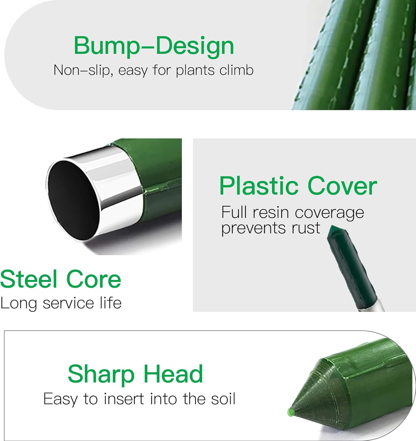 Garden Stakes 57 Inch, Approx 5ft Steel Plant Stakes 25 Pack for Gardening and Farm, 57" Plastic Coated Plant Support for Tomato, Cucumber, Bean, Flower, Potted More Climbing Plants