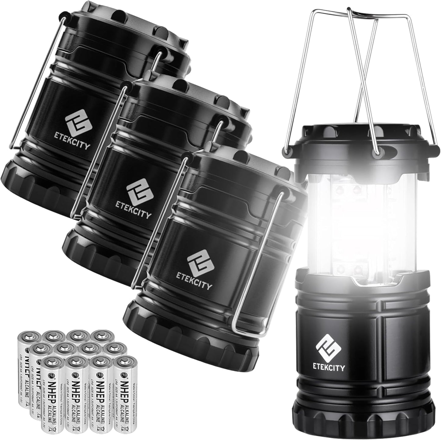 Etekcity Camping Lanterns 4 Pack, LED Battery Operated Lights, Dark Black, Model CL10-4 Pack, Emergency Gear for Power Outages