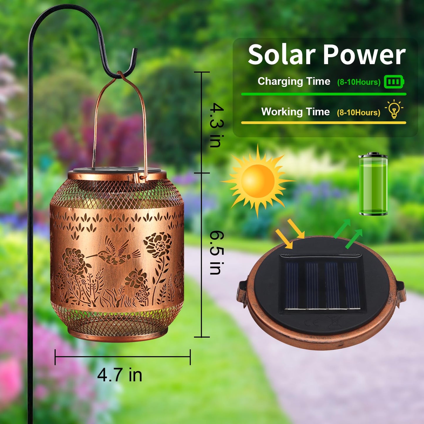 Solar Lanterns Outdoor Waterproof Christmas Birthdays Gifts For Women Mom Grandma Butterfly Garden Decor Metal Hanging Solar Led Lights For Patio(Hummingbird)