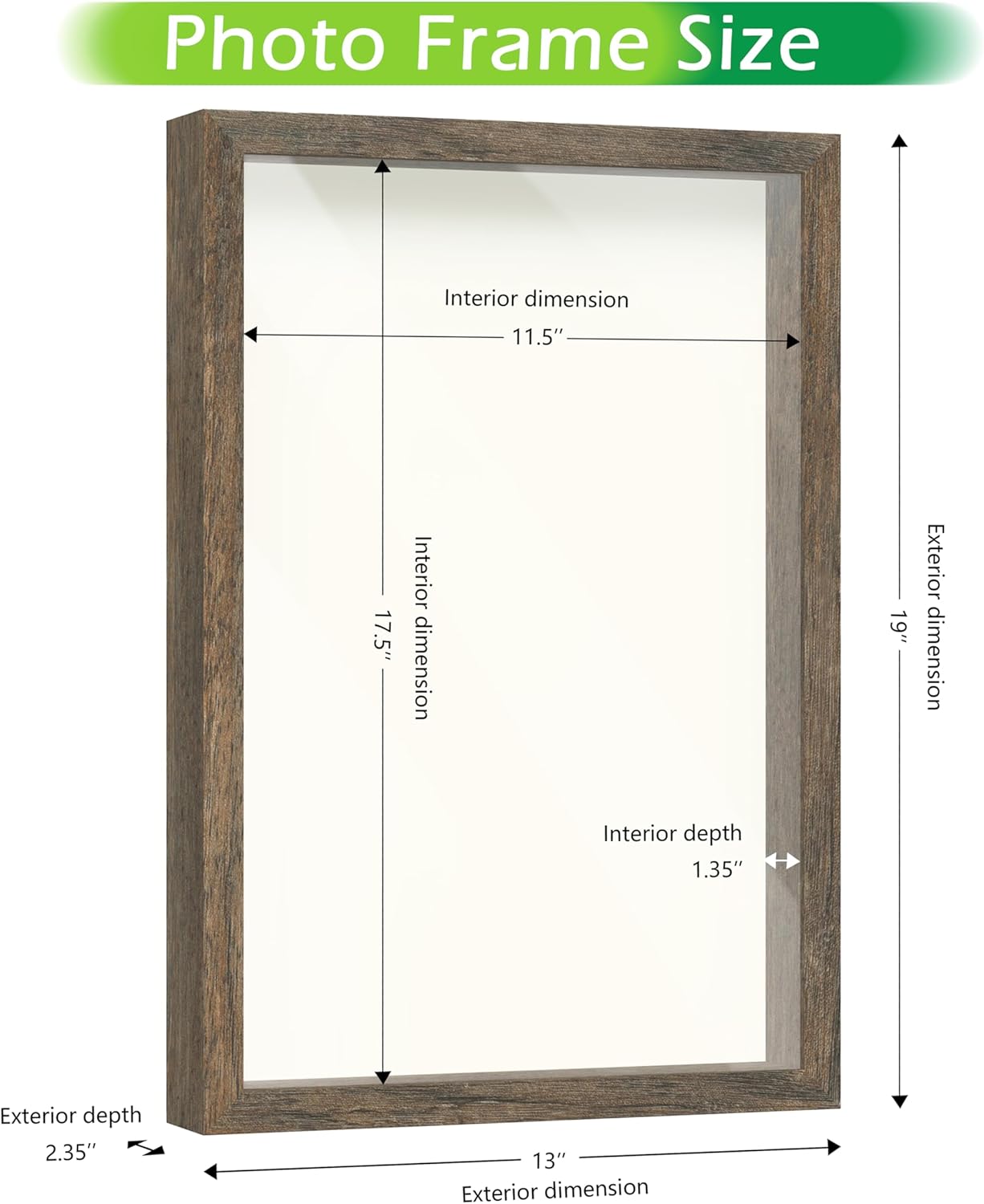 FrameWorks 12" x 18" Brown Wooden Shadow Box Frame – Soft Felt Back, Tempered Glass, and Included Elegant White Ball Push Pins
