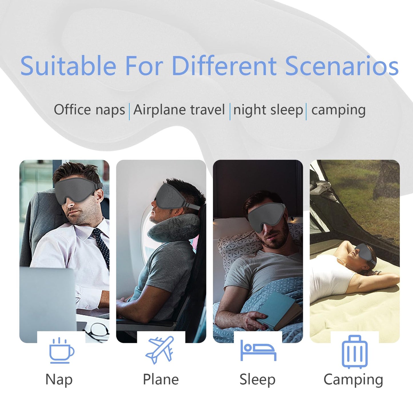Sleep Mask 3D Eye Mask for Sleeping 100% Light Blocking Eye Covers with Adjustable Strap Night Blindfold for Women Memory Foam Gray