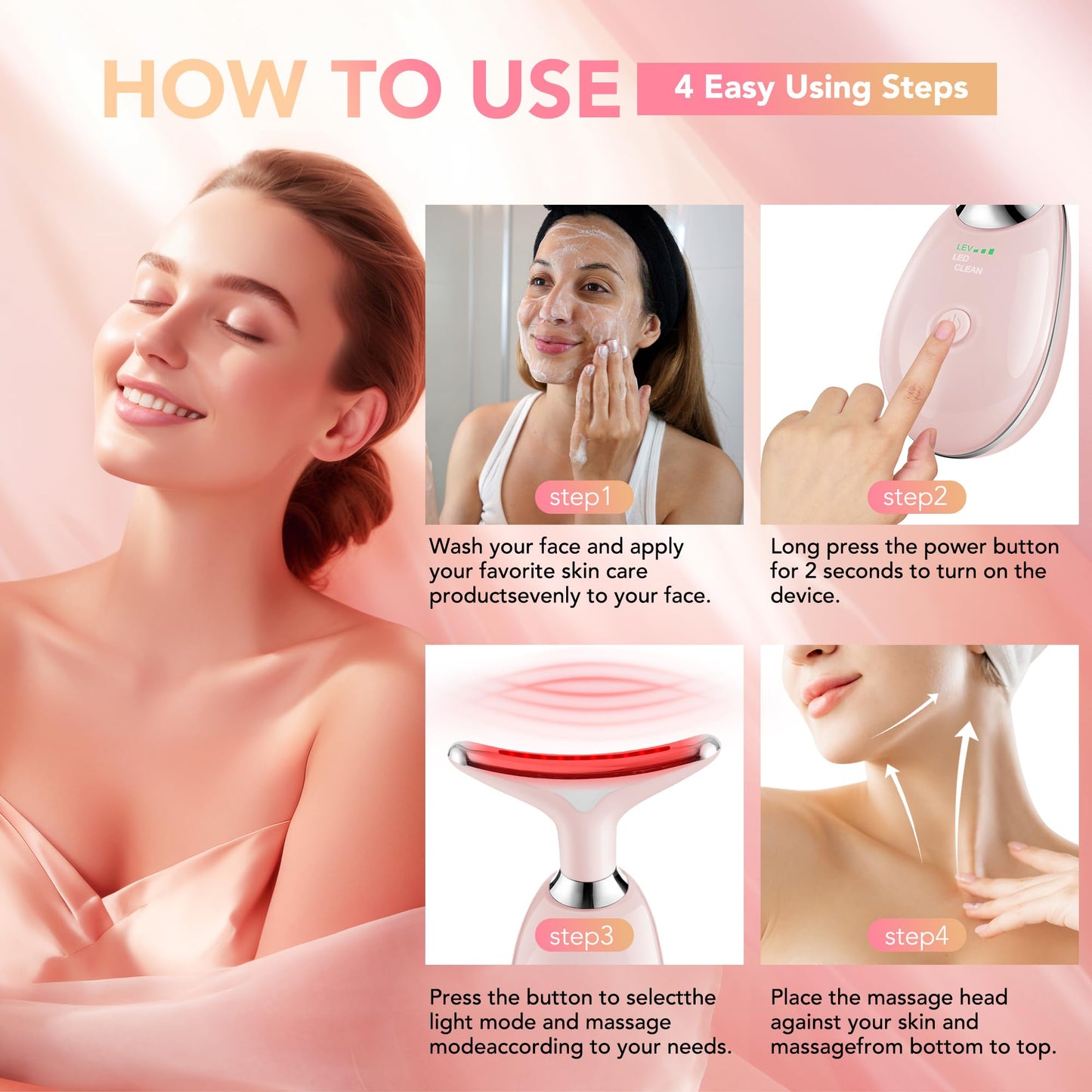 Red-Light-Therapy-for-Face, Facial Massager Wand Tool with 7 Color - Birthday, Christmas, Mothers Day, Valentines Day, Self Care