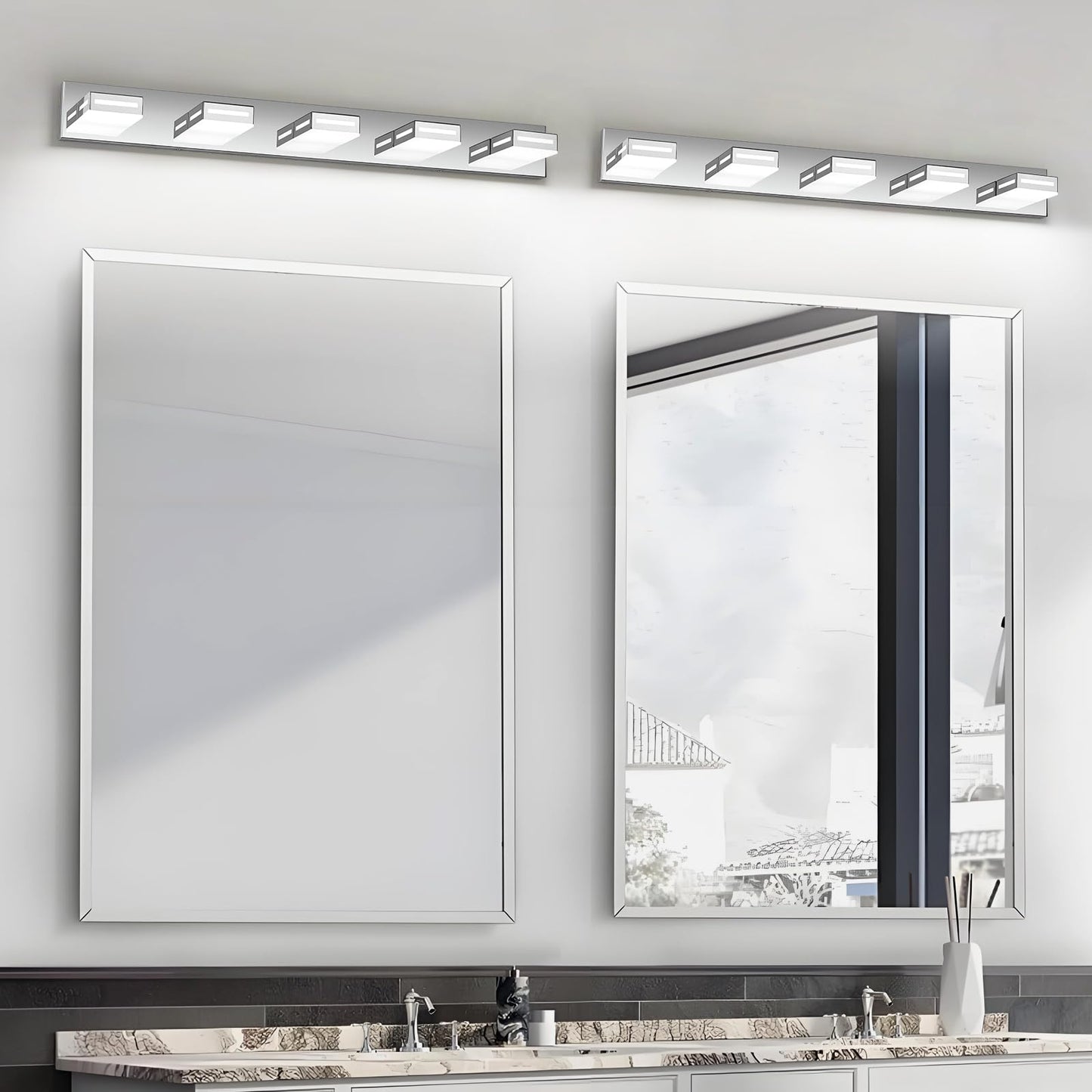 Donrao 40-Inch 5-Light Led Modern Chrome Bathroom Vanity Light Fixtures Over Mirror  Bathroom Lighting Fixtures With Cool White 6000K  Rotatable Vanity Wall Lights For Bath Restroom Powder Room