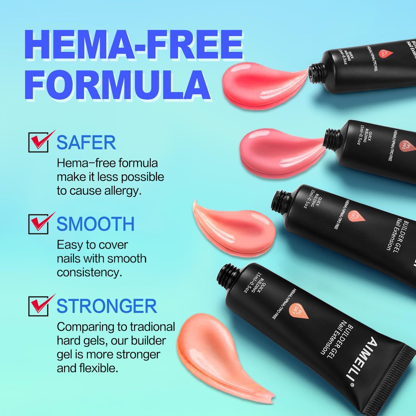 AIMEILI Poly Nail Extension Gel Builder - DIY Salon Nail Art Design at Home - Hema Free Gel - 062