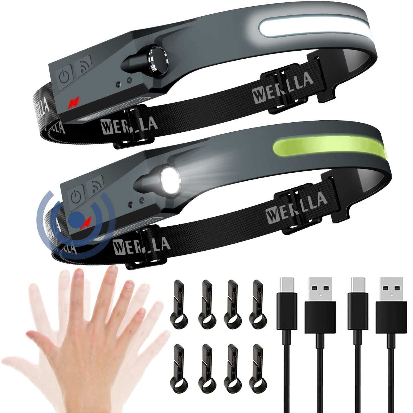 Werlla LED Headlamp 1200 Lumen Rechargeable 2 Pack Lightweight Silicone Rubber Black KY-007