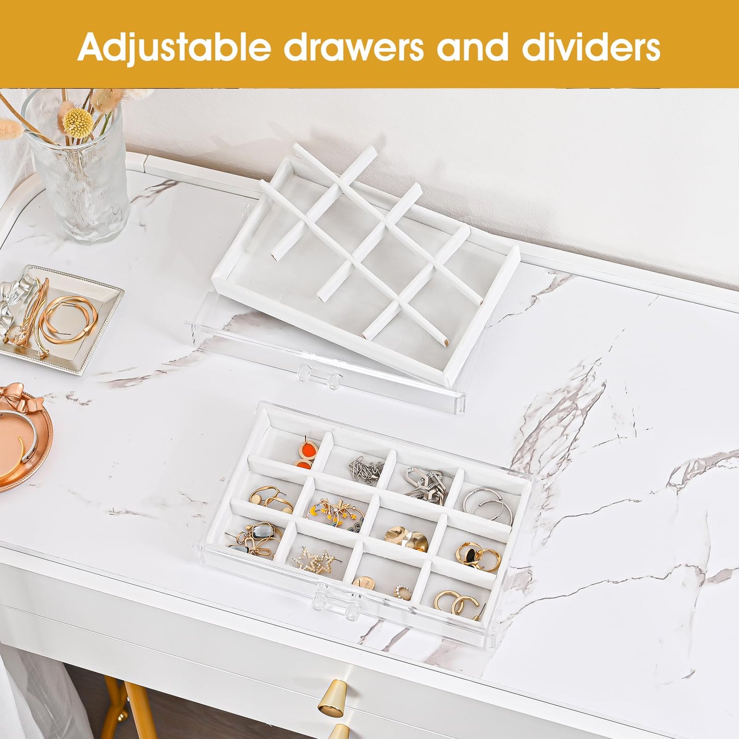 ProCase Earring Holder Organizer Jewelry Box with 5 Drawers, Acrylic Clear Earring Case with Adjustable Velvet Trays for Women -