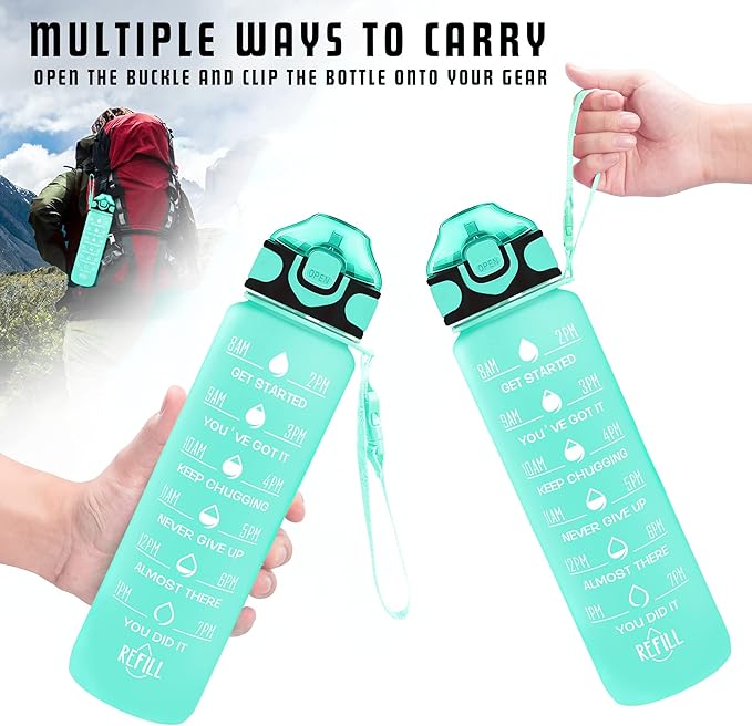 Enerbone 32 oz Water Bottle with Times to Drink and Straw, Motivational Drinking Water Bottles with Carrying Strap, Leakproof BPA & Toxic Free, Ensure You Drink Enough Water for Fitness Gym Outdoor