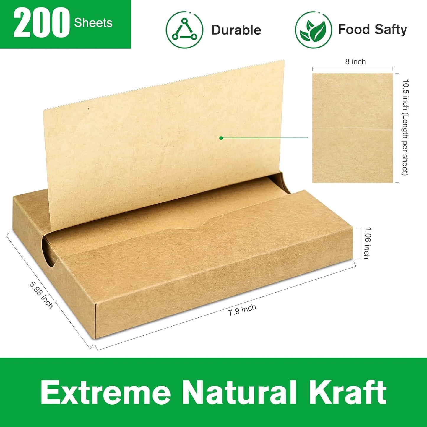 Precut POP UP Deli Paper Sheet Pack of 200, Interfolded Heavy Paper for Food Wrap and Serving (8" x 10-1/2", Kraft）