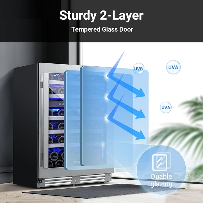 BODEGA 24 Inch Wine Cooler,56 Bottle Wine Refrigerator Dual Zone, Built-In and Freestanding Wine Fridge,with Quick and Silent Cooling System for Red, Rose and Sparkling Wines,Stylish Look