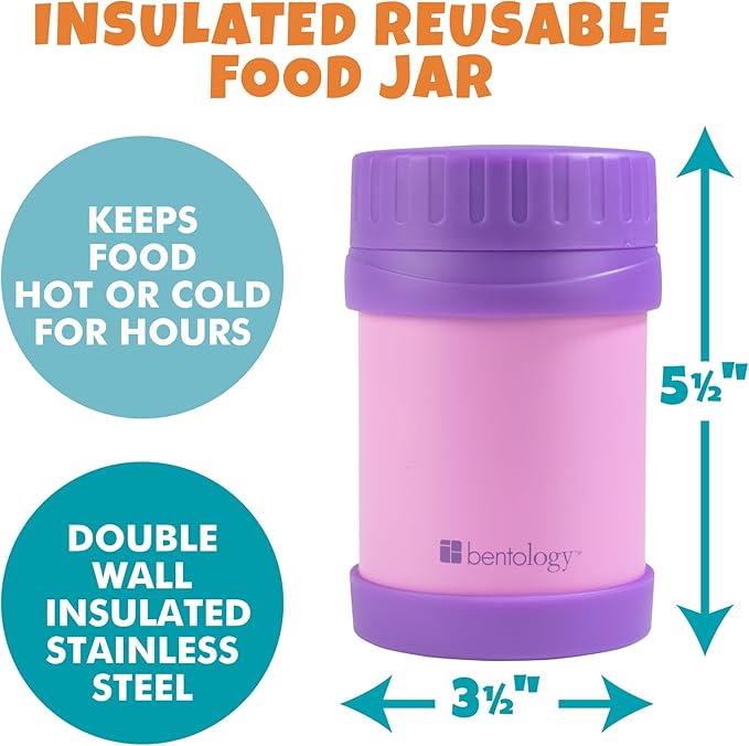 Bentology Stainless Steel Insulated 13oz Lunch Jar for Kids- Large Leak Proof, thermos Storage Keeps for Hot or Cold Food, Soups, Liquids w Wide Mouth- BPA Free for Back to School Lunch Boxes, Bags