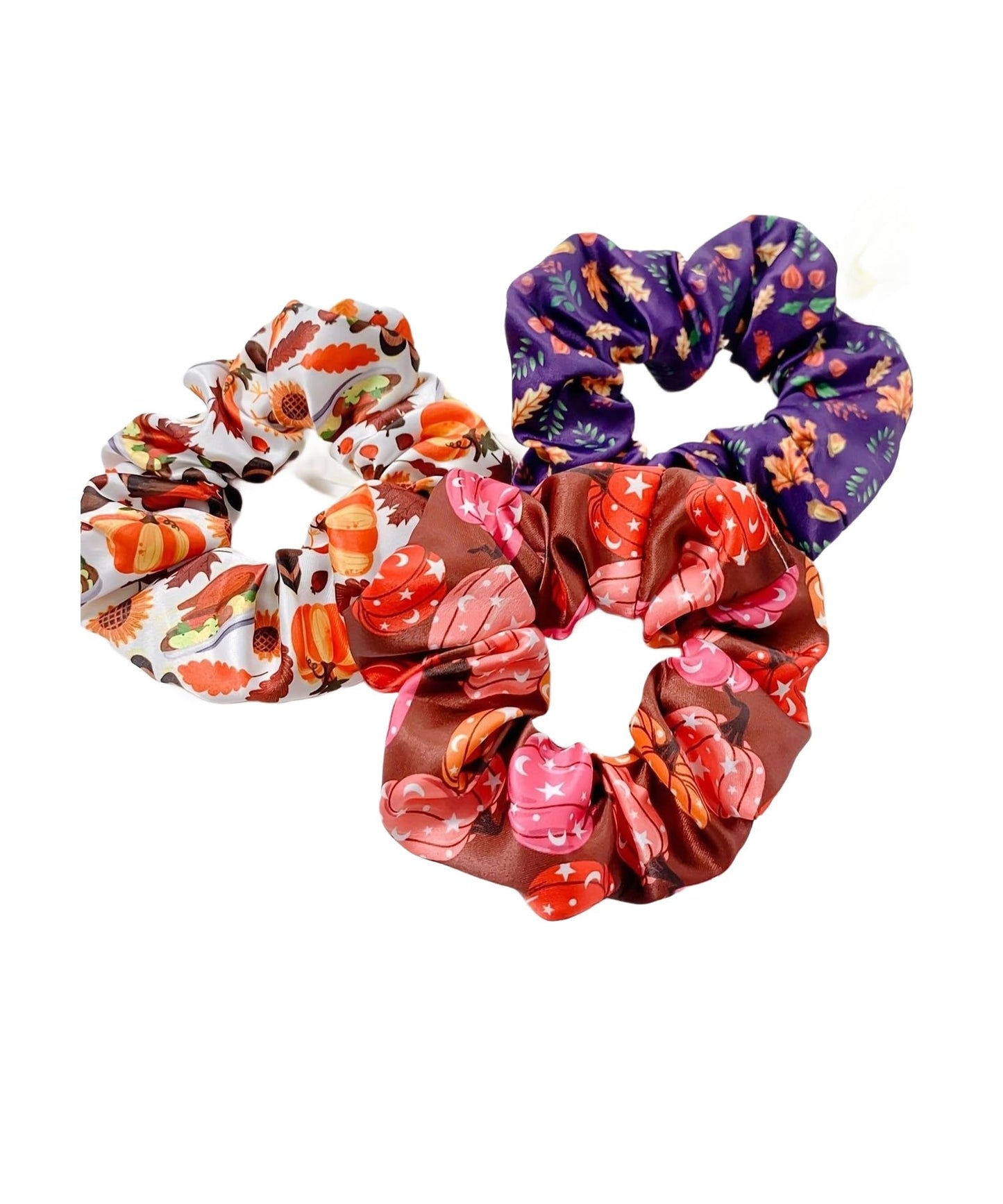 Thanksgiving Pumpkin Hair Scrunchy Fall Turkey Ponytail Holder Thanksgiving Hair Scrunchies JHT22 (Set-B)