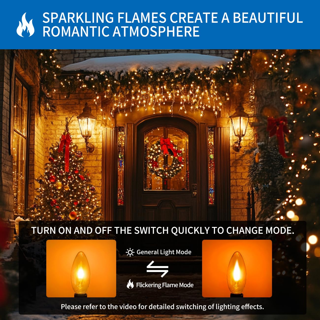 Anwio Flicker Flame Light Bulb 1.5W=3W  Nondimmable Flame Tip 1800K Warm Light Orange Glow Bulbs Crystal Clear Candle Bulb For E12 Chandelier Base (Clear  C35E12(2Pack))