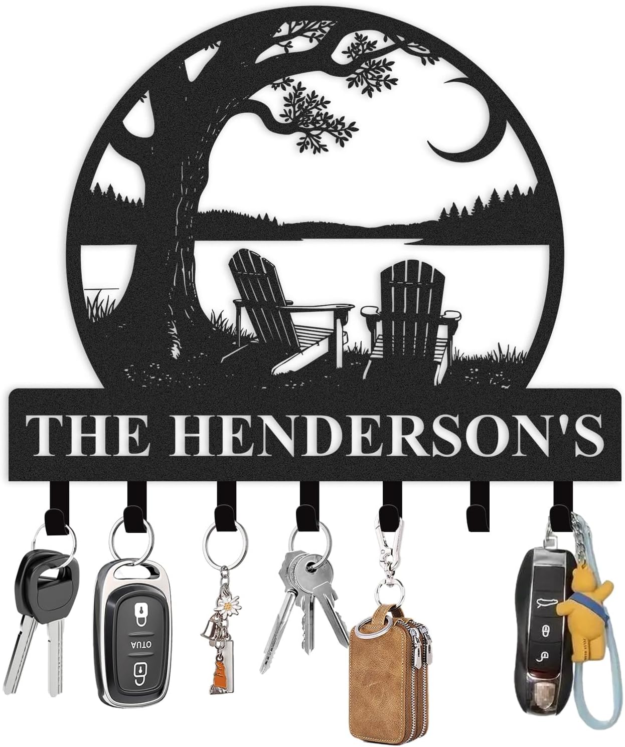 Personalized Metal Key Holder Wall Mount, Key Holder for Wall, Custom Camping Design Key Organizer Rack with Hooks, Coat Rack, Key Hanger Decor for Living Room Bedroom Farmhouse, Camper Decor