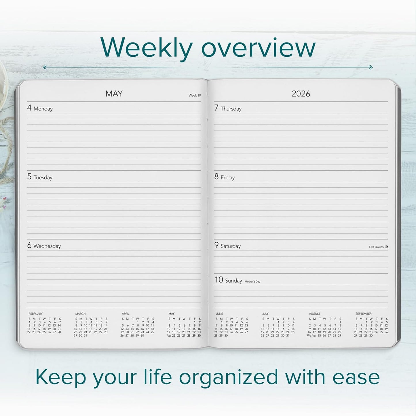 Harbor Desk Weekly Monthly Planner 2025-2026 - Calendar Planner and Notebook, Durable Faux Leather, 192 Pages, Softcover & Book Bound - Key West Sundance - 8x5.5"