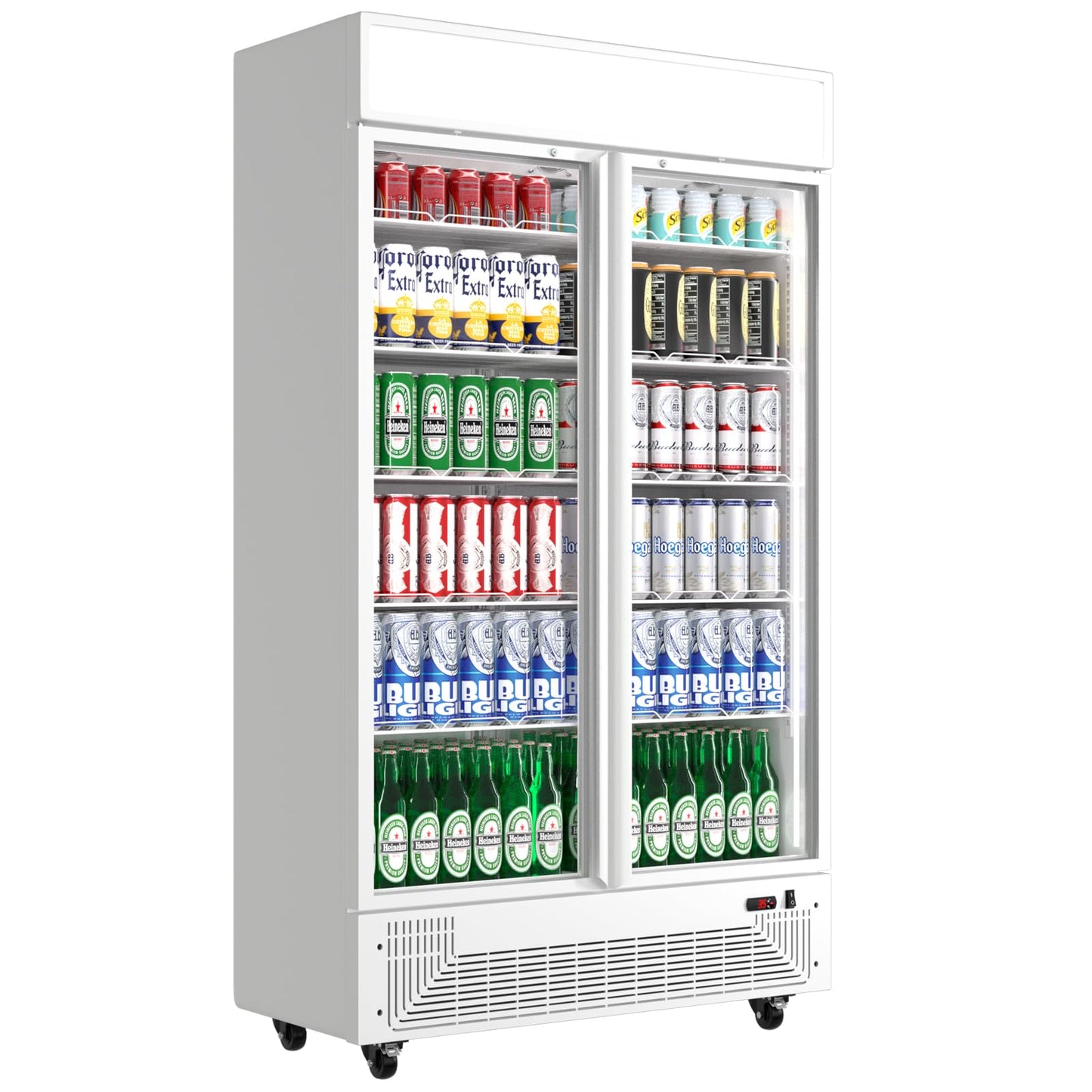 BINGERMA Commercial Merchandiser Display Refrigerator with 2 Glass Doors 30 Cu.ft Beverage Back Bar Cooler Black Drink Fridge for Convenience Stores, Supermarkets,Bars,Offices White