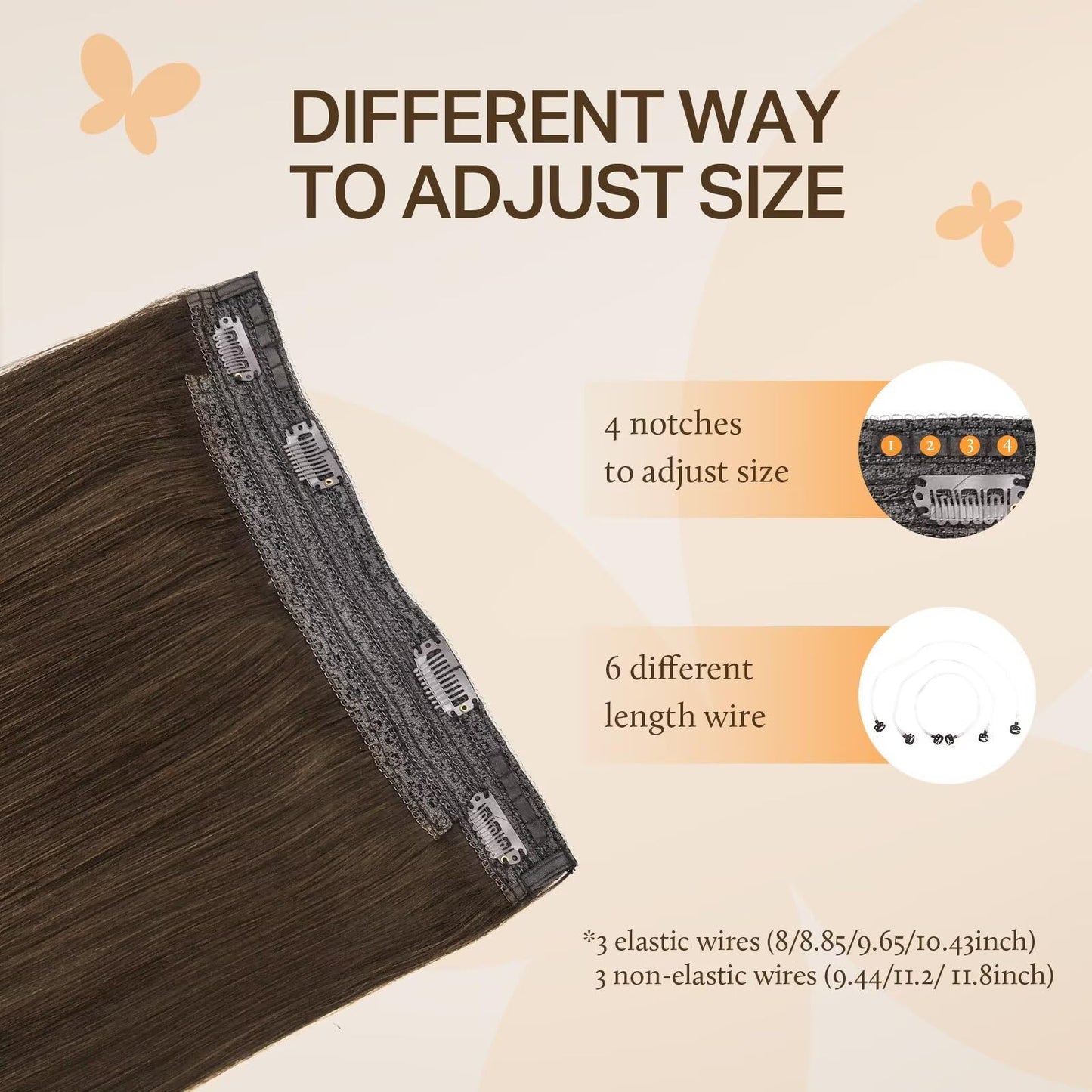 DOORES Wire Hair Extensions, Chocolate Brown 18 Inch 95g Fish Line Weft Extensions and 2pcs 30g Clip ins, 125g Invisible Wire Re