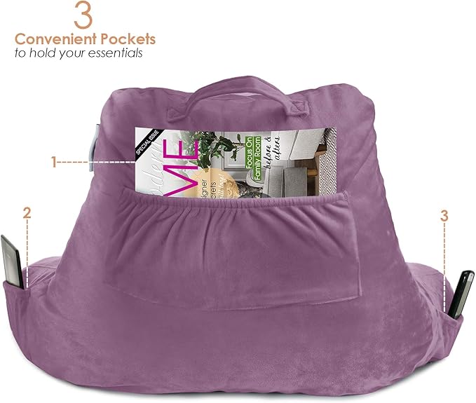 Nestl Reading Pillow for Kids, Small Bed Pillow, Back Pillow for Sitting in Bed, Memory Foam Chair Pillow, Reading & Bed Rest Pillows, Lavender Dream Back Pillow for Bed, Arm Pillow with Pockets