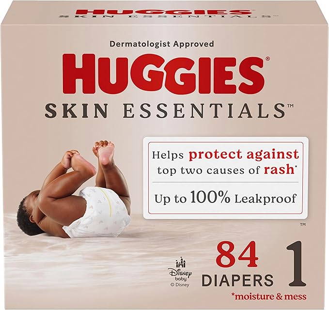 Huggies Size 1 Diapers, Skin Essentials Baby Diapers, Size 1 (8-14 lbs), 84 Count, Packaging May Vary