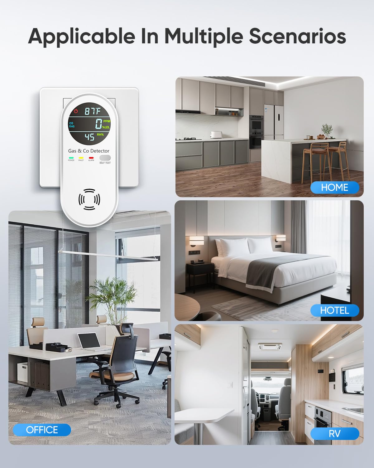 Vilfet Carbon Monoxide Detectors and Natural Gas Detector, 4-in-1 Carbon Monoxide Detectors Plug in, Gas Leak Detector with Dual Alarms, Temperature & Humidity Sensor for Home, RV, White, 2 Pack