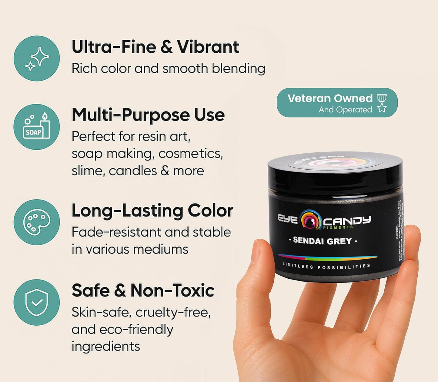 Eye Candy Pigments Premium Grey Mica Powder - Sendai Grey (50gr) - for Epoxy, Resin, Soap, Paint, Woodworking, Acrylic Pouring, Bath Bombs, Fishing Lures - DIY Arts and Crafts Additive