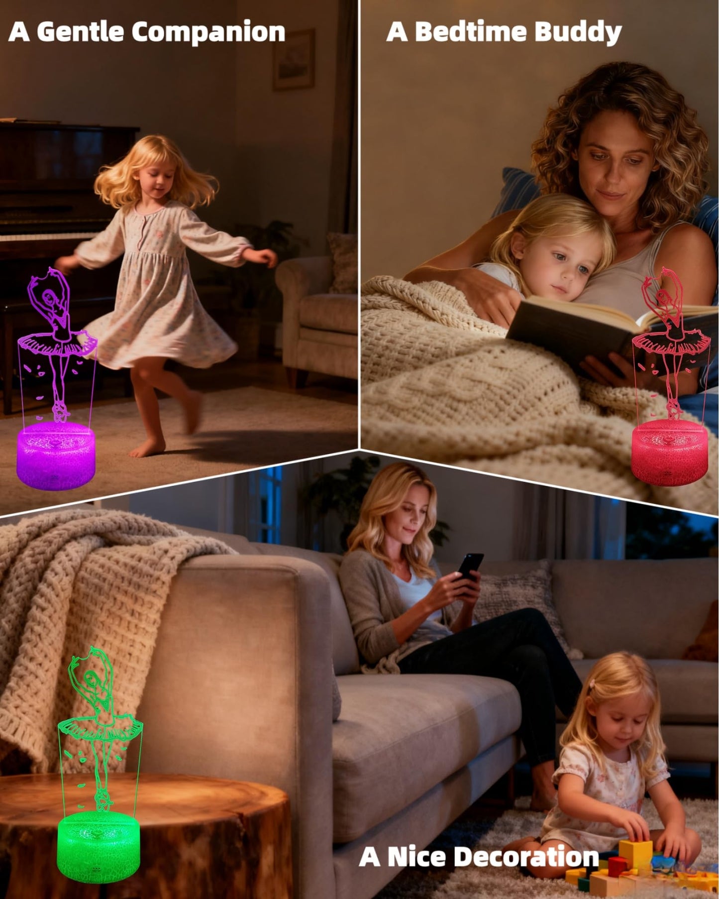 Kenmaca Ballet Dance Night Light, 3D Illusion LED Lamp, 16 Colors, Touch & Remote Control, Multicolor, Plastic