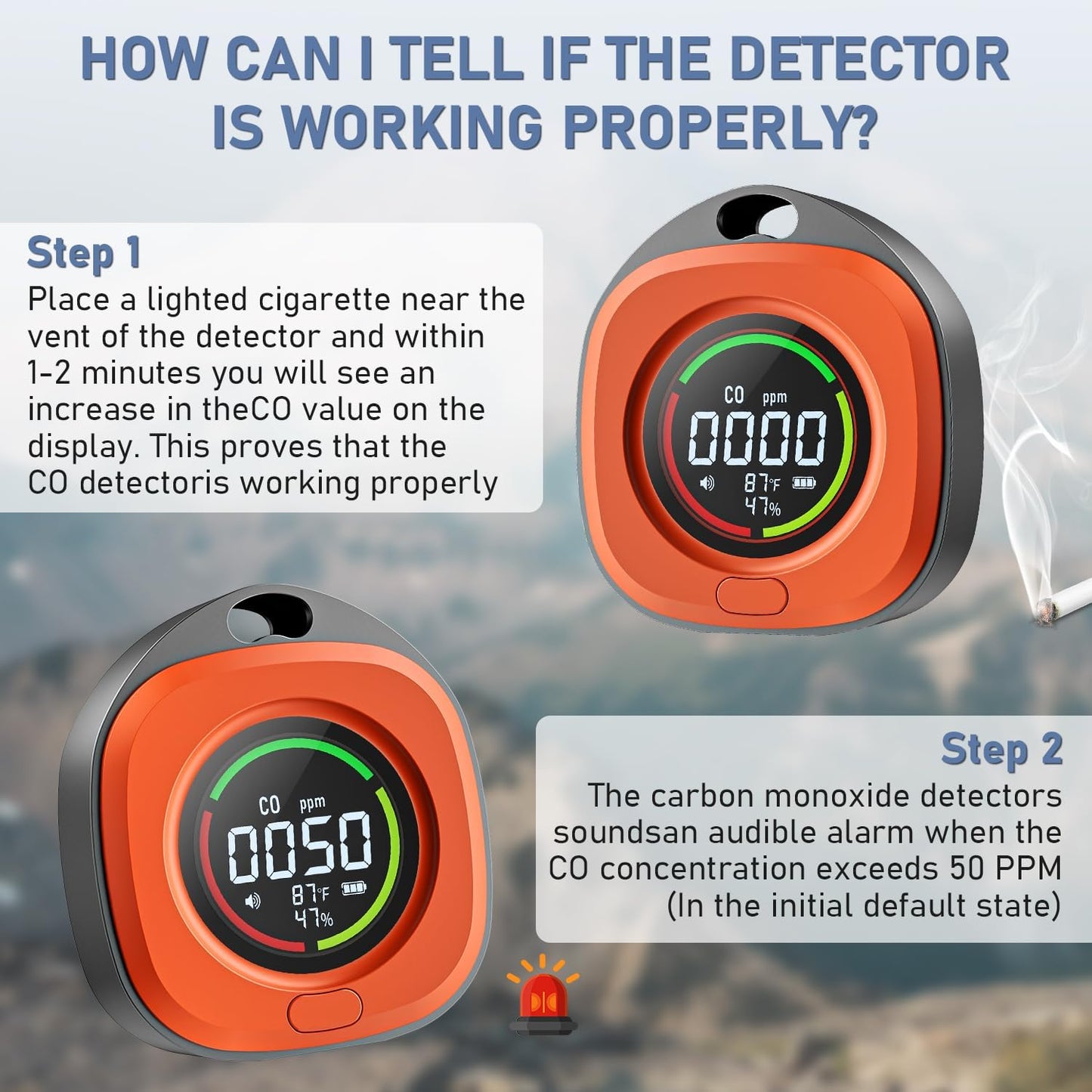 Portable Carbon Monoxide Detectors for Travel 3-in-1 Square Carbon Monoxide Monitor with 43 Detection Holes, RV CO Detector Alarm Temp/Humidity Sensor for Home, Camping & Travel Tent Car