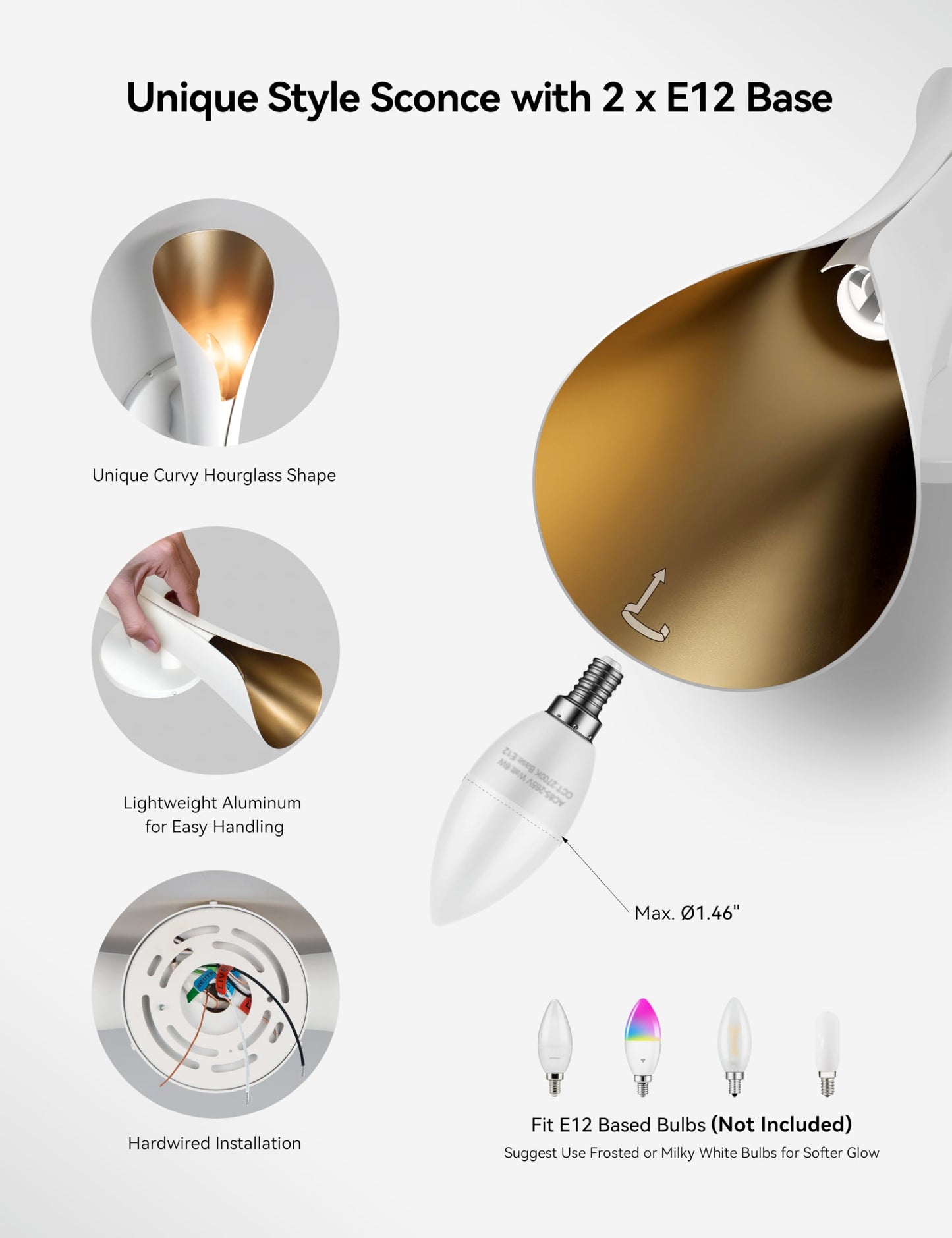 Tubicen Wall Sconce Up And Down Wall Light Indoor Dimmable E12 Home Theater Sconces Wall Lighting 15.7 H Sleek Modern Wall Lights For Living Room Bedroom Stairway Hardwired
