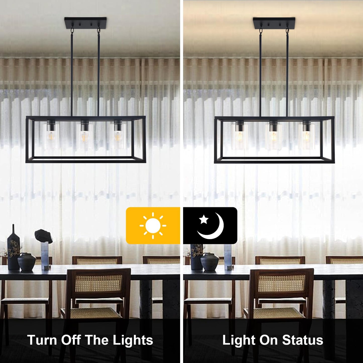 Kalium Chandeliers For Dining Room  3 Light Dining Room Light Fixture Modern Metal Industrial Kitchen Lighting Fixtures Ceiling Easy Installation Pendant Lights For Bar Restaurant-E26 Socket  Black