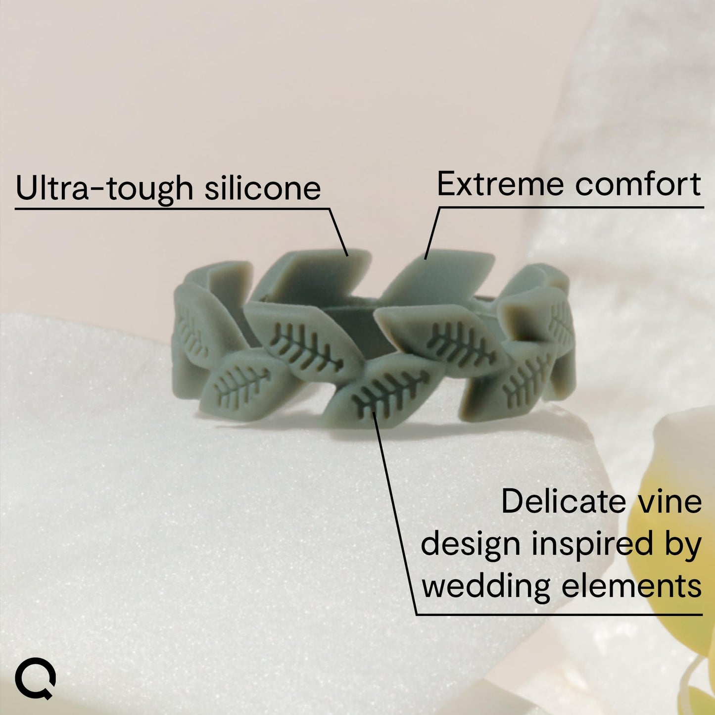 QALO Silicone Ring for Women, Sage Vine (Size 09) - Breathable & Durable Silicone Wedding Bands - Comfort FIt Silicone Wedding R