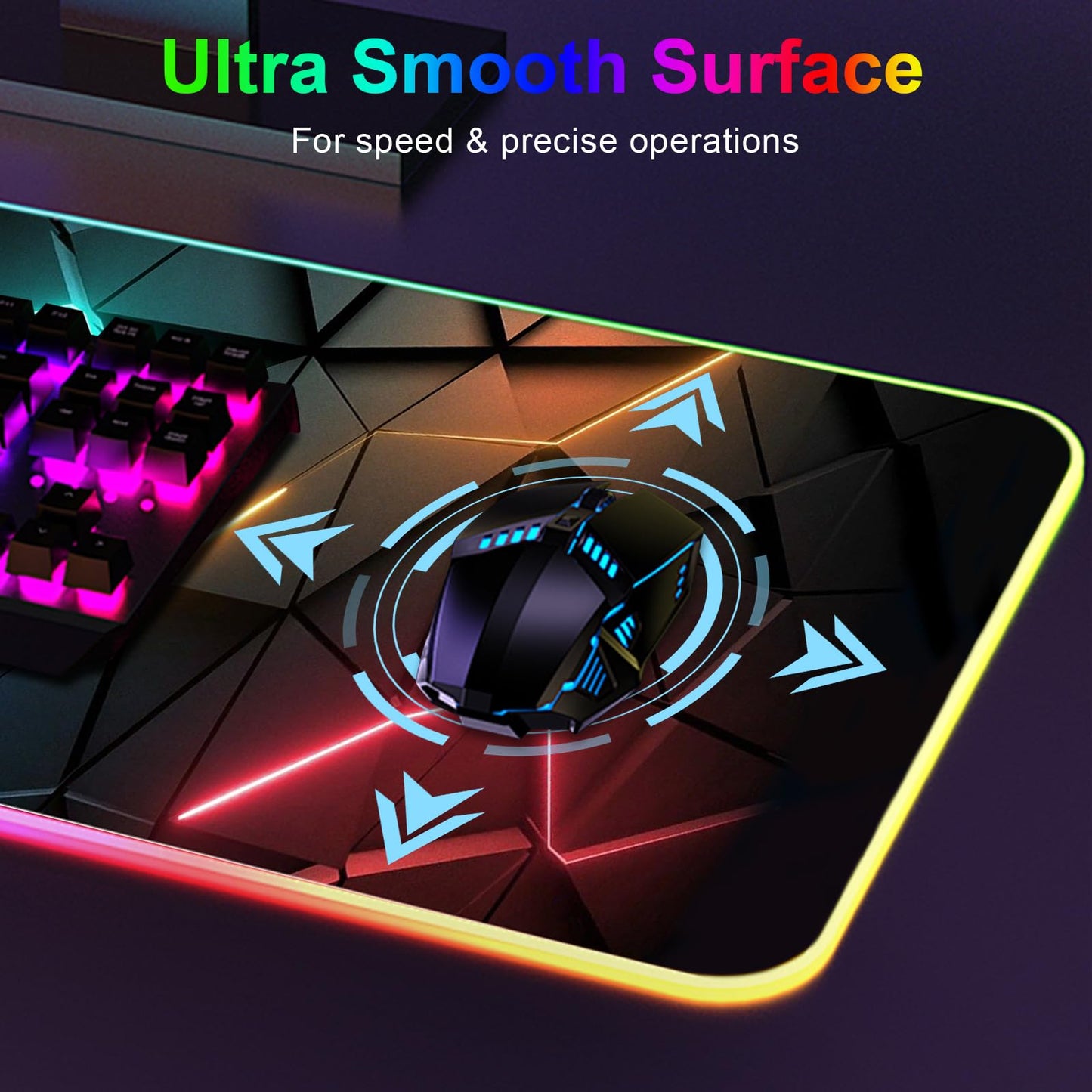 RGB Mouse Pad Desk Pad, Large Gaming Mousepad with LED Light 13 Light Modes Touch Control Extended Soft Computer Keyboard Mat Pad, Desk Mat with Non-Slip Rubber Base for MacBook & Laptop(31.5X11.8)