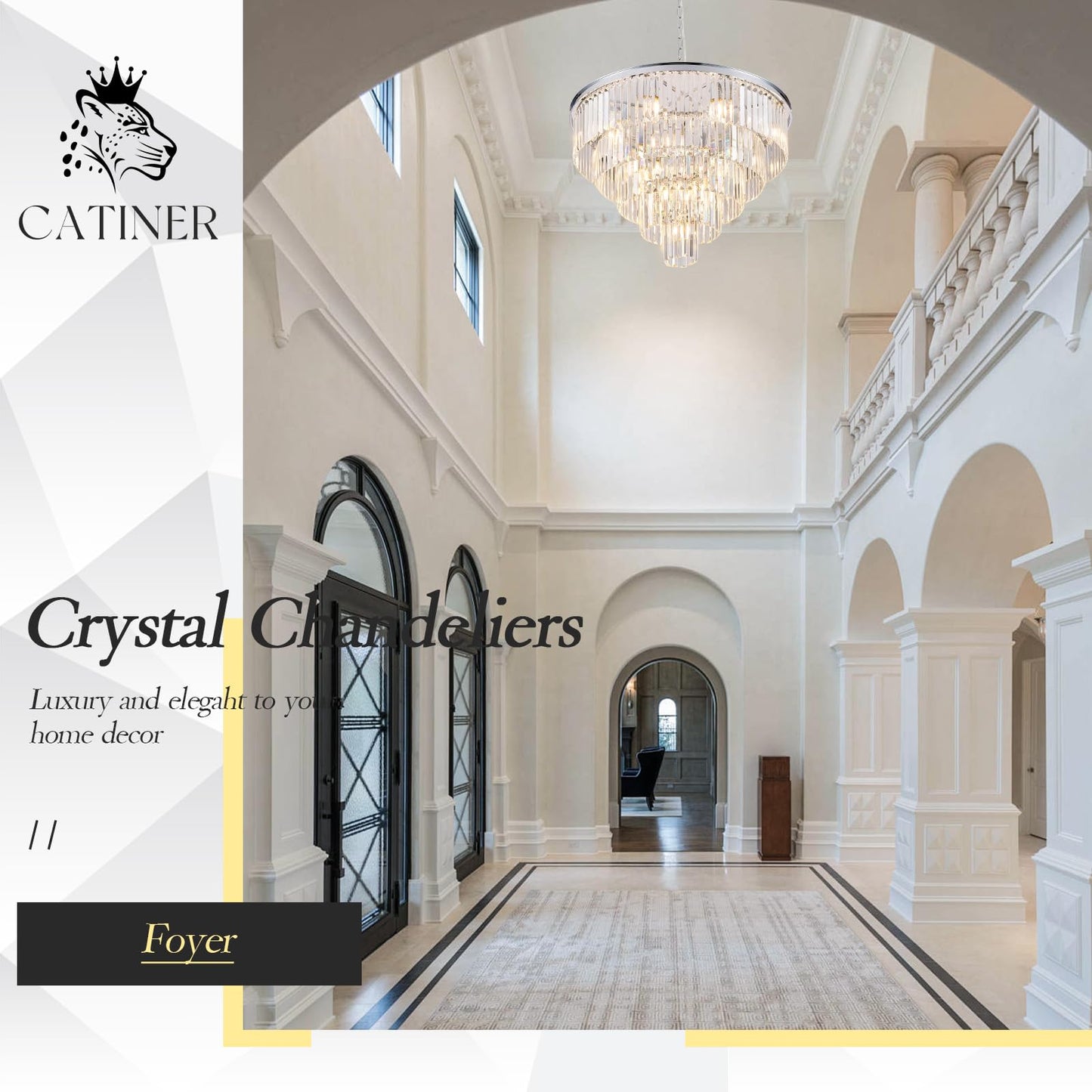 Catiner Large Crystal Chandeliers Modern Chrome 30  Chandelier For Foyer Staircase stylish 5 Tiers 16 Lights K9 Ceiling Pendant Lighting Fixture For Living Room Dining Room Bedroom