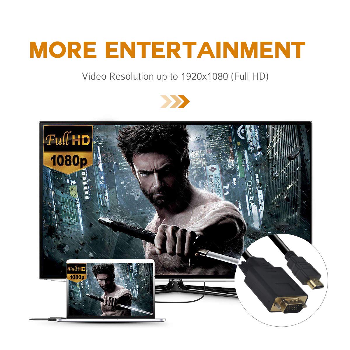 Peotriol Hdmi To Vga Cable, 1080P Hdmi Male To Vga Male M/M Video Converter Cord Adapter Compatible With Hdmi Desktop, Laptop, D