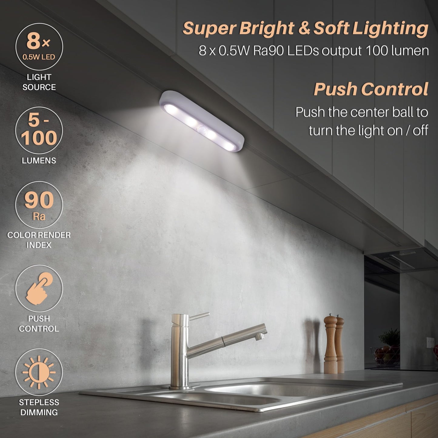 Star-Spangled 3 Pack 7  Dimmable Push Tap Lights  Stick On Led Touch Lights Aaa Battery Operated For Kitchen  Closet  Under Cabinet  3 Color Modes