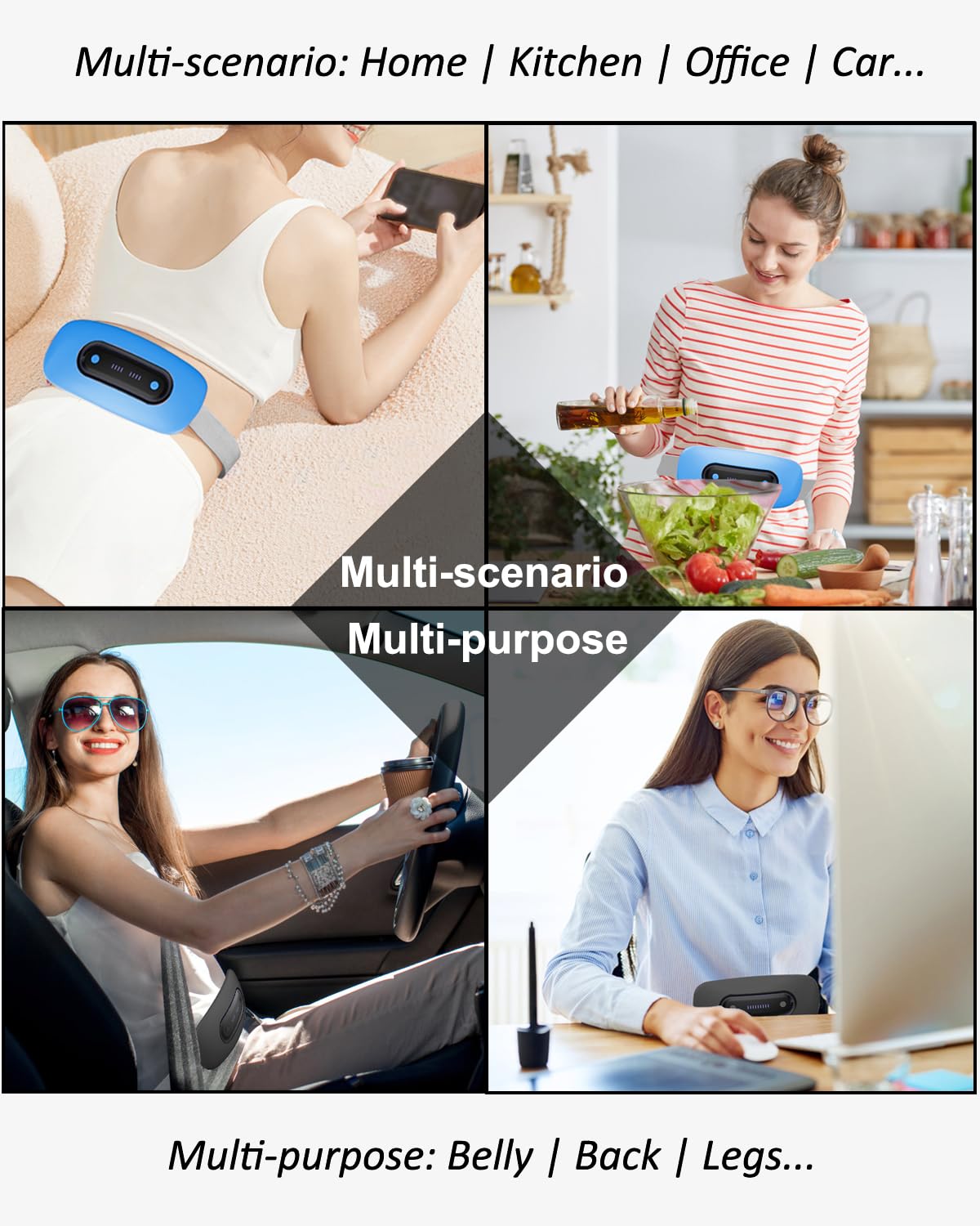 Electric Heating Pad, Portable Cordless Menstrual Heating Pad with 4 Heat Levels and 4 Massage Modes, Fast Large Heating Belly Wrap Belt (SkyBlue)