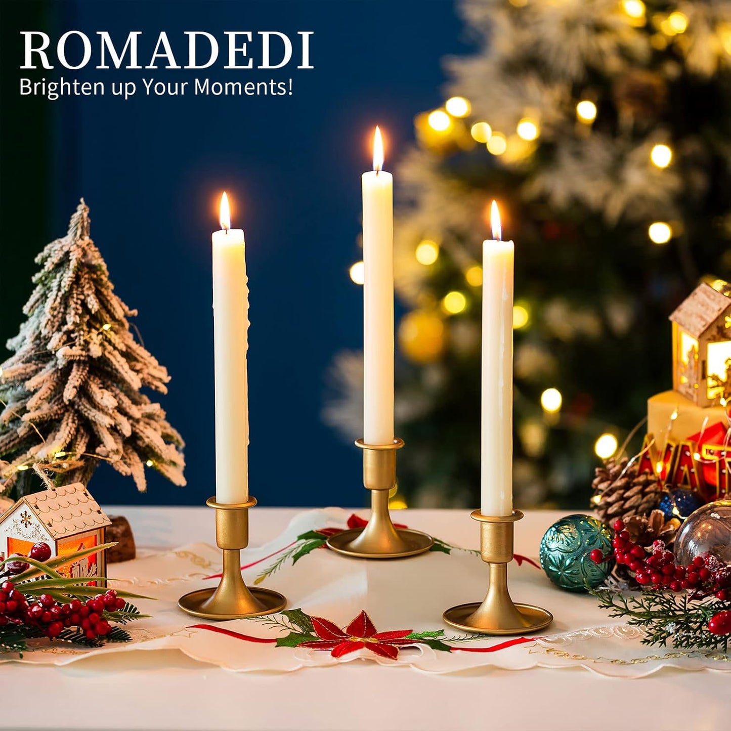 Candlestick Holders Taper Candle Holders, Romadedi Gold Candle Stick Candle Holder for Table Centerpiece, Wedding Reception, Festive Christmas Mantel Decoration or Home Decor, Set of 24