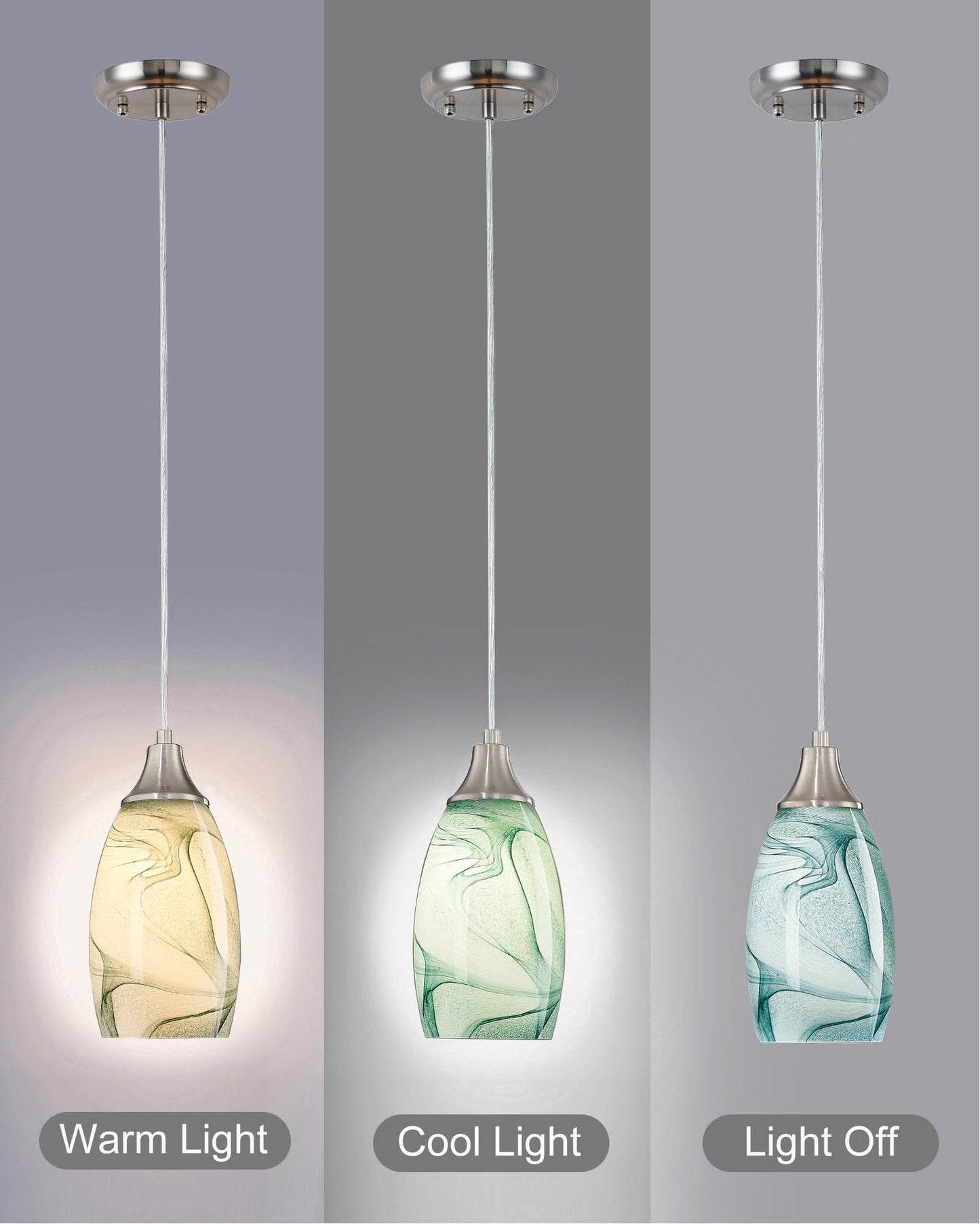 karyfine Mini Pendant Light Hand Blown Glass Shade Brush Nickel Finish Green Marble 1039AP