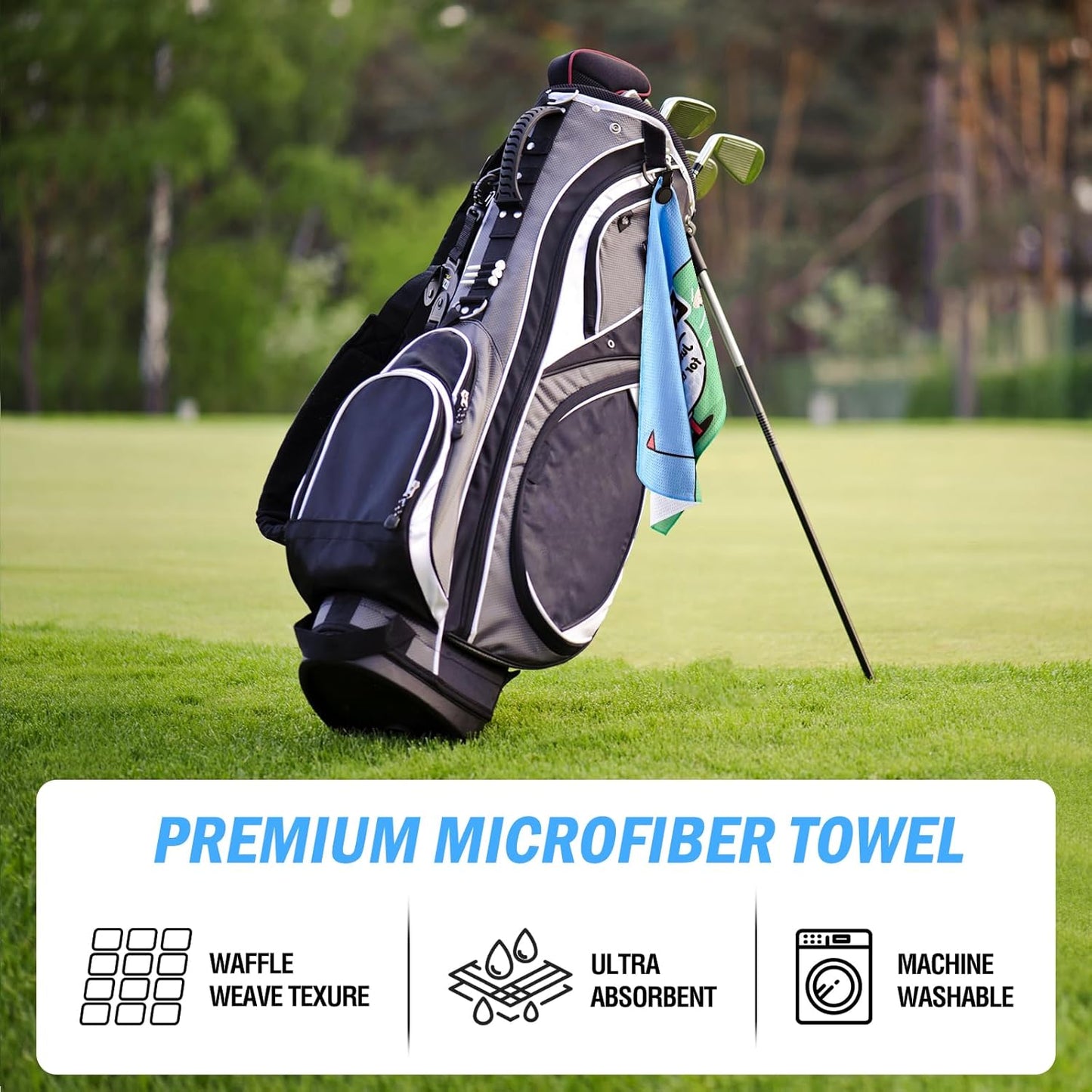 Magnetic Golf Towel, 23.6"x15.7" Golf Cleaning Towel, Premium Ultra-Absorbent Microfiber Golf Towel for Golf Bags, Carts and Clubs, Waffle Weave Pattern
