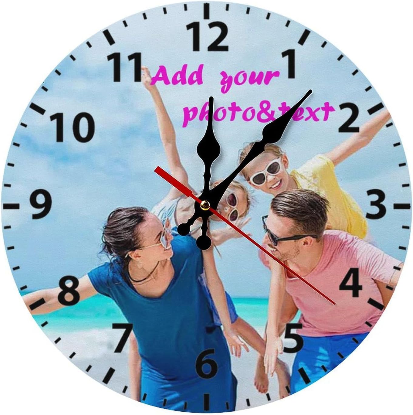 Custom Wall Clock,Personalized Wood Clock add Your Photo/Text,Customizable Silent Round Decoration for Kitchen Bathroom 23.6inch style1