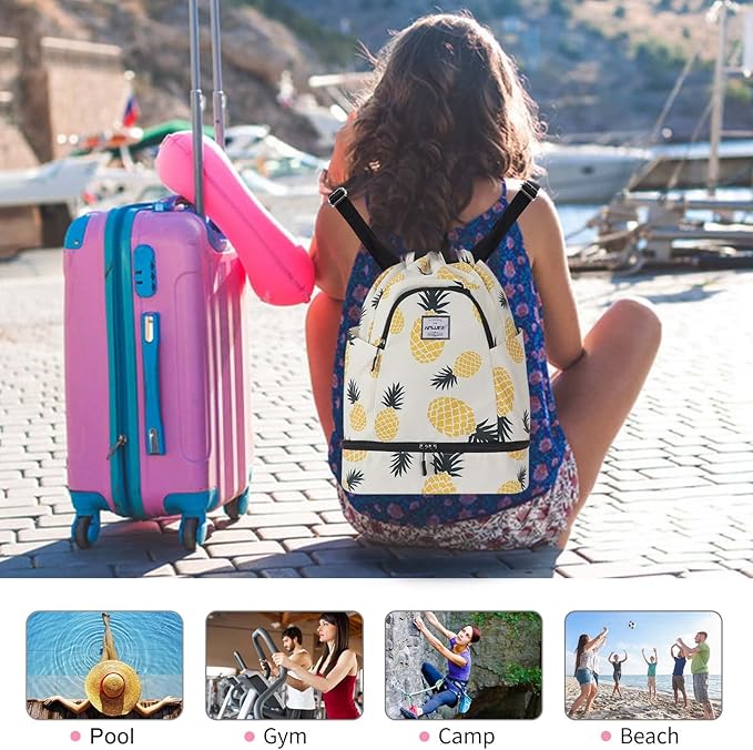 Dry Wet Drawstring Backpack with Shoe Compartment for Women Adjustable Gym Bag