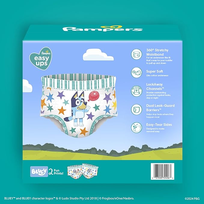 Pampers Training Pants - Easy Ups Boys & Girls Bluey - Size 3T-4T, 124 Count, Children's Potty Underwear (Packaging May Vary)