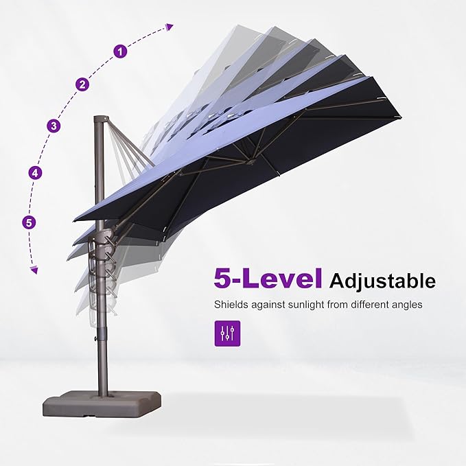 PURPLE LEAF 10' X 13' Patio Cantilever Umbrella Rectangle Umbrella Outdoor with Aluminum Offset Hanging and 360° Rotation for Pool Garden Deck Patio, Navy Blue
